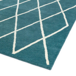 Diamond Teal Wool Chequered Geometric Luxurious Modern Handmade Rug For Living Room And Bedroom-160Cm X 230Cm - thumbnail 2