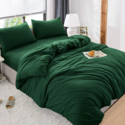 Ameha Plain Dyed Duvet Cover Complete Set With Matching Fitted Sheet & Pillowcase Microfiber King Emerald Green - thumbnail 9