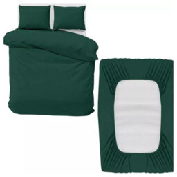 Ameha Plain Dyed Duvet Cover Complete Set With Matching Fitted Sheet & Pillowcase Microfiber King Emerald Green - thumbnail 6