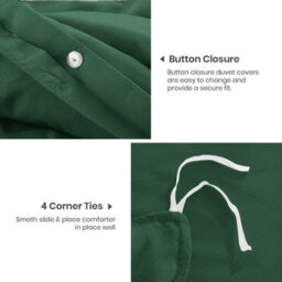 Ameha Plain Dyed Duvet Cover Complete Set With Matching Fitted Sheet & Pillowcase Microfiber King Emerald Green - thumbnail 7