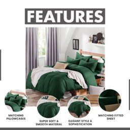 Ameha Plain Dyed Duvet Cover Complete Set With Matching Fitted Sheet & Pillowcase Microfiber King Emerald Green - thumbnail 3