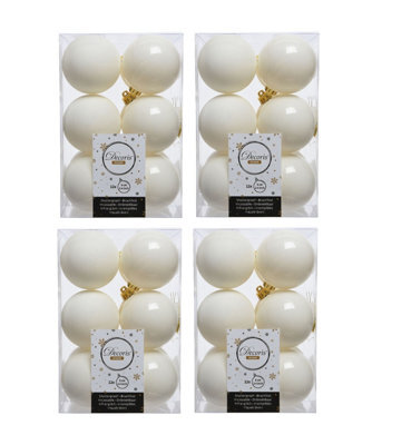 Decoris 4 X 12 Wool White Christmas Baubles 6Cm Shatterproof Tree Ornaments Shiny Matt - image 1