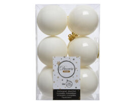Decoris 4 X 12 Wool White Christmas Baubles 6Cm Shatterproof Tree Ornaments Shiny Matt - thumbnail 2