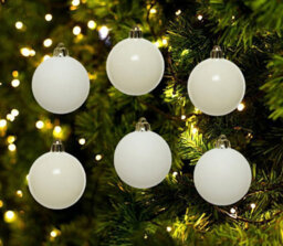 Decoris 4 X 12 Wool White Christmas Baubles 6Cm Shatterproof Tree Ornaments Shiny Matt - thumbnail 3