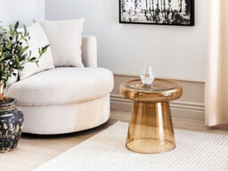 Beliani Side Table Caldera Glass Golden Brown - thumbnail 2