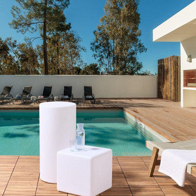 Wyld And Coco Outdoor Led Cube Floor Lamp White Ip54 Waterproof With Remote, 39 X 39 X 39 Cm - image 1