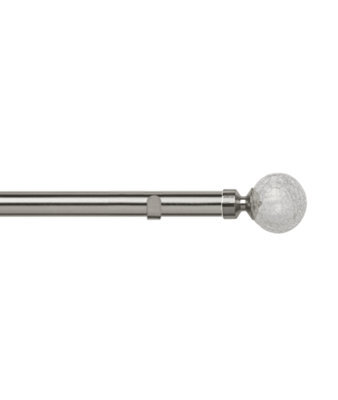 Unknown 28mm Fixed Length Metal Eyelet Curtain Pole Set In Satin Silver - Crash Finial, 130Cm - image 1