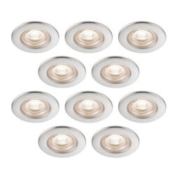 GoodHome Drexler Satin Nickel Effect Fixed Led Fire-Rated Neutral White Downlight Ip65, Pack Of 10