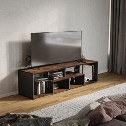 Urbn-Living Urbnliving 160Cm Height Rustic Brown/black Large Double Wooden Side Coffee Table With Storage Shelves Tv Stand - thumbnail 3