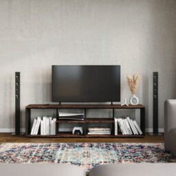 Urbn-Living Urbnliving 160Cm Height Rustic Brown/black Large Double Wooden Side Coffee Table With Storage Shelves Tv Stand