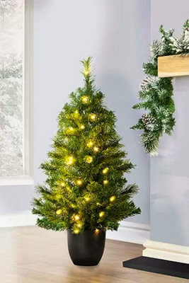 Christmas Tree World The 3Ft/90Cm Pre-Lit Majestic Dew Pine Potted Tree (Outdoor) - image 1