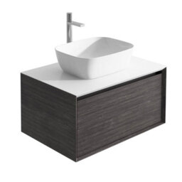 Plum&clay Matterhorn Dark Oak Wall Hung Bathroom Vanity Unit With White Countertop (W)600mm (H)450mm