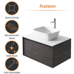Plum&clay Matterhorn Dark Oak Wall Hung Bathroom Vanity Unit With White Countertop (W)600mm (H)450mm - thumbnail 5