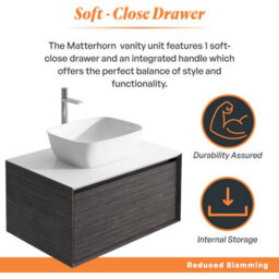 Plum&clay Matterhorn Dark Oak Wall Hung Bathroom Vanity Unit With White Countertop (W)600mm (H)450mm - thumbnail 3