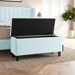 120Cm Lined Upholstered Ottoman Storage Box - White Plush Velvet Blanket Storage Box With Wooden Legs - thumbnail 2