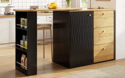 Btm Extendable Bar Table 138To204X39X104Cm, 360 Rotating Counter With Storage, Wood Grain Finish - thumbnail 9