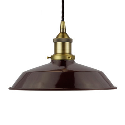 Burgundy Red Small Trinity Metal Painted Dome Pendant Light With Matt Antique Brass Lamp Holder And Black Twisted Cable - Se Home - image 1
