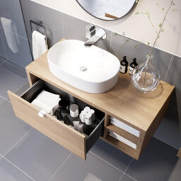 Affine Bathroom Wall Hung Vanity Unit White Basin Cabinet Storage Drawer Shelf 1100mm - thumbnail 3