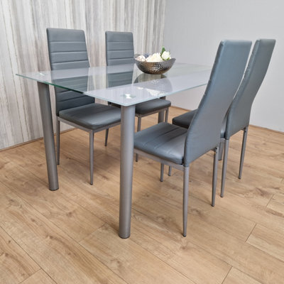 Kosy Koala Dining Table And 4 Chairs Modern Grey Glass Table With 4 Grey Chairs Dining Room Furniture - image 1