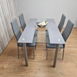 Kosy Koala Dining Table And 4 Chairs Modern Grey Glass Table With 4 Grey Chairs Dining Room Furniture - thumbnail 2
