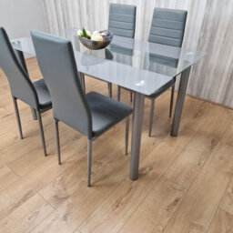 Kosy Koala Dining Table And 4 Chairs Modern Grey Glass Table With 4 Grey Chairs Dining Room Furniture - thumbnail 9
