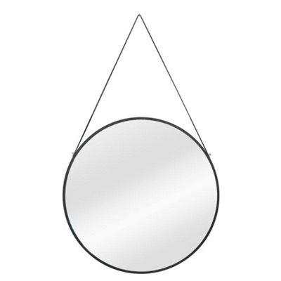 Nielsen Amos Round Metal Mirror With Leather Hanging Strap, Black, 50Cm - image 1