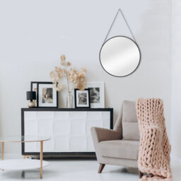 Nielsen Amos Round Metal Mirror With Leather Hanging Strap, Black, 50Cm - thumbnail 5