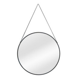 Nielsen Amos Round Metal Mirror With Leather Hanging Strap, Black, 50Cm