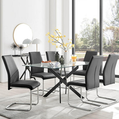 Furniturebox Uk Leonardo Black Leg Glass Dining Table & 6 Black Lorenzo Chairs - image 1