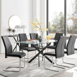 Furniturebox Uk Leonardo Black Leg Glass Dining Table & 6 Black Lorenzo Chairs - thumbnail 1