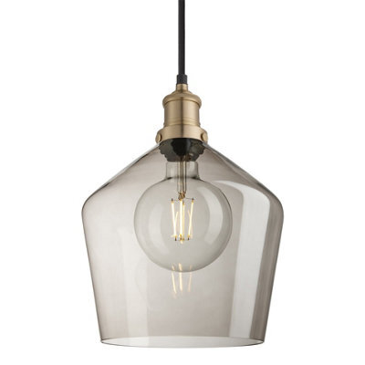Industville Brooklyn Glass Schoolhouse Pendant Light - 10 Inch, Mocha Glass, Brass Pendant Holder