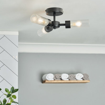 Litecraft Mavis 3 Arm Black Semi Flush Bathroom Ceiling Light - image 1