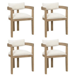 Btm Set Of 4 Solid Wood Dining Chairs, Linen Upholstery, Natural, For Home And Café - thumbnail 9