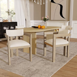 Btm Set Of 4 Solid Wood Dining Chairs, Linen Upholstery, Natural, For Home And Café
