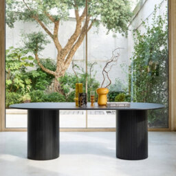 Sweeek - Oval Dining Table In Rubberwood And Oak Veneer 8-Seating Black W 220 X D 100 X H 73 Cm - Estelle   Sweeek - thumbnail 2