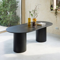 Sweeek - Oval Dining Table In Rubberwood And Oak Veneer 8-Seating Black W 220 X D 100 X H 73 Cm - Estelle   Sweeek - thumbnail 3