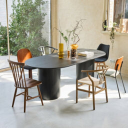 Sweeek - Oval Dining Table In Rubberwood And Oak Veneer 8-Seating Black W 220 X D 100 X H 73 Cm - Estelle   Sweeek - thumbnail 5