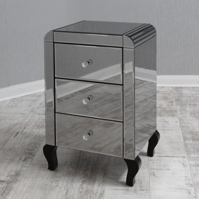 Mihomeuk Blake Smoke Mirrored 3 Drawer Bedside With Wood Legs - image 1