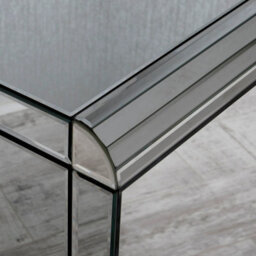 Mihomeuk Blake Smoke Mirrored 3 Drawer Bedside With Wood Legs - thumbnail 2