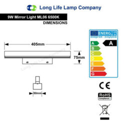 Long Life Lamps Company 9W Led Bathroom Mirror Wall Light Cool White 6500K Ip20 Ml06 - thumbnail 2