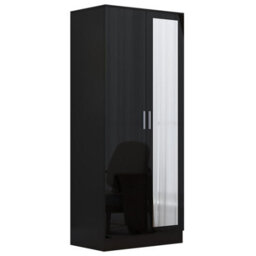 Reflect 2 Door Mirror Wardrobe, 5 Drawer Chest, 2 Drawer Bedside & Desk - Black Gloss & Black Oak - Modern Bedroom Furniture Set - thumbnail 5