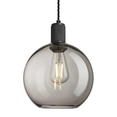 Industville Knurled Glass Globe Pendant Light - 9 Inch, Mocha Glass Shade, Black Pendant - image 1