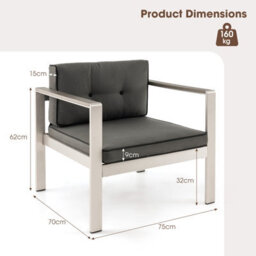 Costway Patio Aluminum Armchair Backyard Contemporary Sofa Chair W/cushions - thumbnail 2