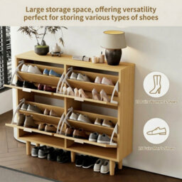 Btm Natural Rattan Shoe Storage Cabinet, 5-Tier Freestanding Shoe Cupboard For Boots & Heels, 80X35X105Cm - thumbnail 9