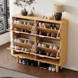 Btm Natural Rattan Shoe Storage Cabinet, 5-Tier Freestanding Shoe Cupboard For Boots & Heels, 80X35X105Cm - thumbnail 4
