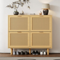 Btm Natural Rattan Shoe Storage Cabinet, 5-Tier Freestanding Shoe Cupboard For Boots & Heels, 80X35X105Cm - thumbnail 5