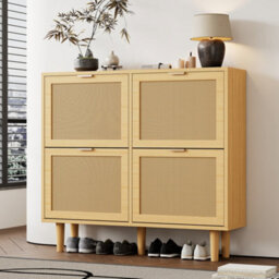 Btm Natural Rattan Shoe Storage Cabinet, 5-Tier Freestanding Shoe Cupboard For Boots & Heels, 80X35X105Cm - thumbnail 2