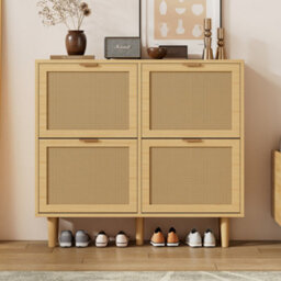 Btm Natural Rattan Shoe Storage Cabinet, 5-Tier Freestanding Shoe Cupboard For Boots & Heels, 80X35X105Cm - thumbnail 6