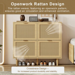 Btm Natural Rattan Shoe Storage Cabinet, 5-Tier Freestanding Shoe Cupboard For Boots & Heels, 80X35X105Cm - thumbnail 7