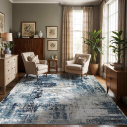 Livabliss Jolie-Abstract Blue Grey Beige Black Modern Marble Living Dining Bedroom Rug 200 X 275 Cm Easy Care, Non Shedding - thumbnail 2